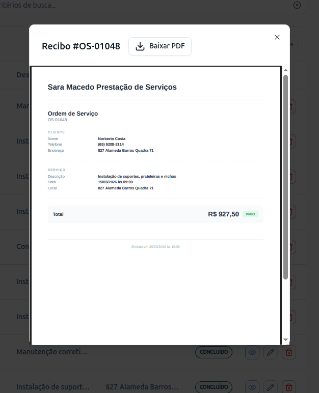 Recibo digital em PDF